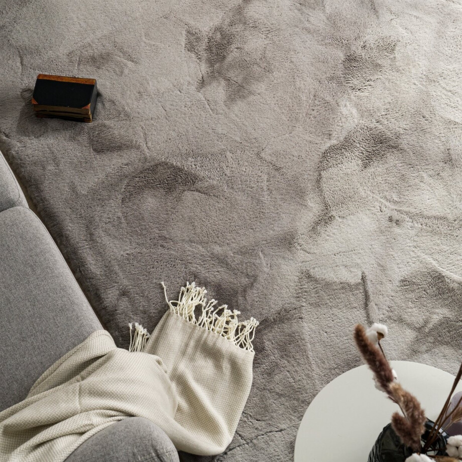 Flycarpets Hoogpolig Rabbit Plus Vloerkleed - Effen Uni - Grijs afbeelding 1