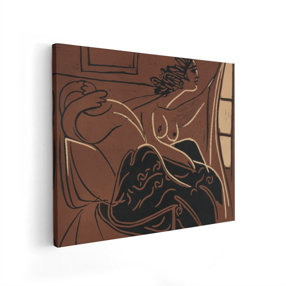 Artaza Canvas Schilderij Vrouw in Bed - Kunstzinnige Linoleumsnede met Bruine en Zwarte Tinten - 100x80 cm - Wanddecoratie Woonkamer - Schilderijen - Muurdecoratie Artaza Canvas Schilderij Vrouw in Bed - Kunstzinnige Linoleumsnede met Bruine en Zwarte Tinten - 100x80 cm - Wanddecoratie Woonkamer - Schilderijen - Muurdecoratie afbeelding 1