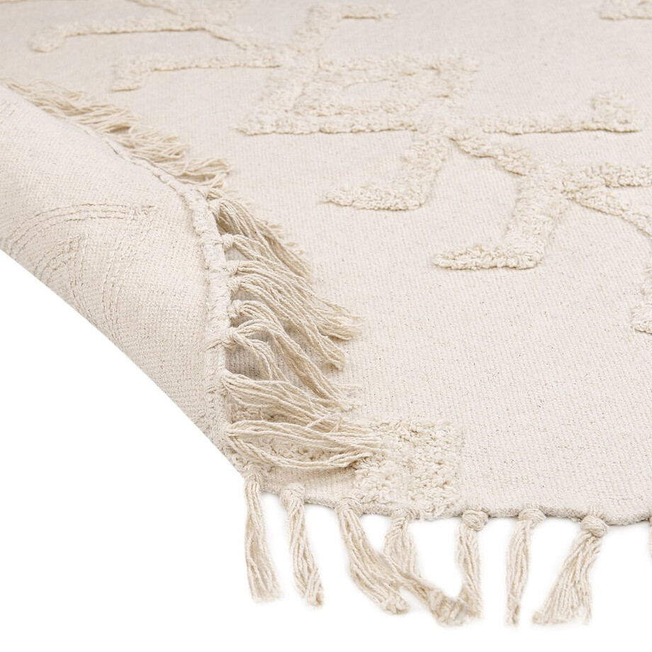 BELIANI HARRAN - Laagpolig vloerkleed - Lichtbeige - 140 cm - Katoen afbeelding 1