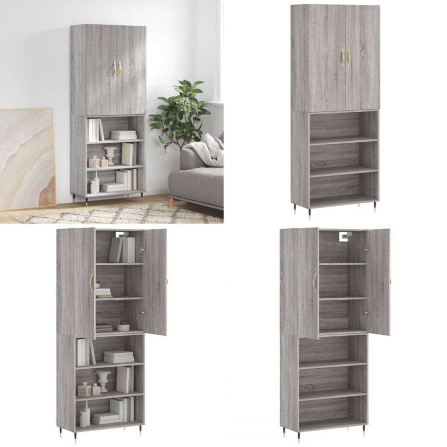 vidaXL Hoge kast 69,5x34x180 cm bewerkt hout grijs sonoma eikenkleurig - Hoge Kast - Hoge Kasten - Dressoir - Opbergrek afbeelding 1