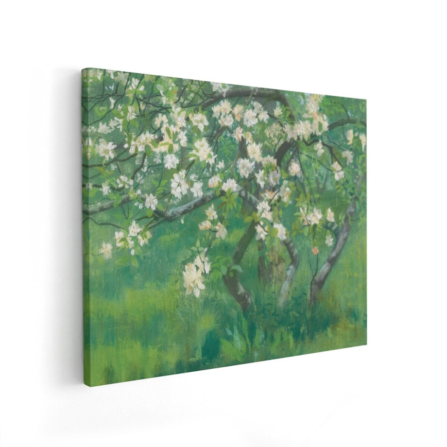 Artaza Canvas Schilderij Bloeiende Appelboom - 100x80 cm - Wanddecoratie Natuur - Muurdecoratie Lente - Decoratie Boom - Groen afbeelding 1