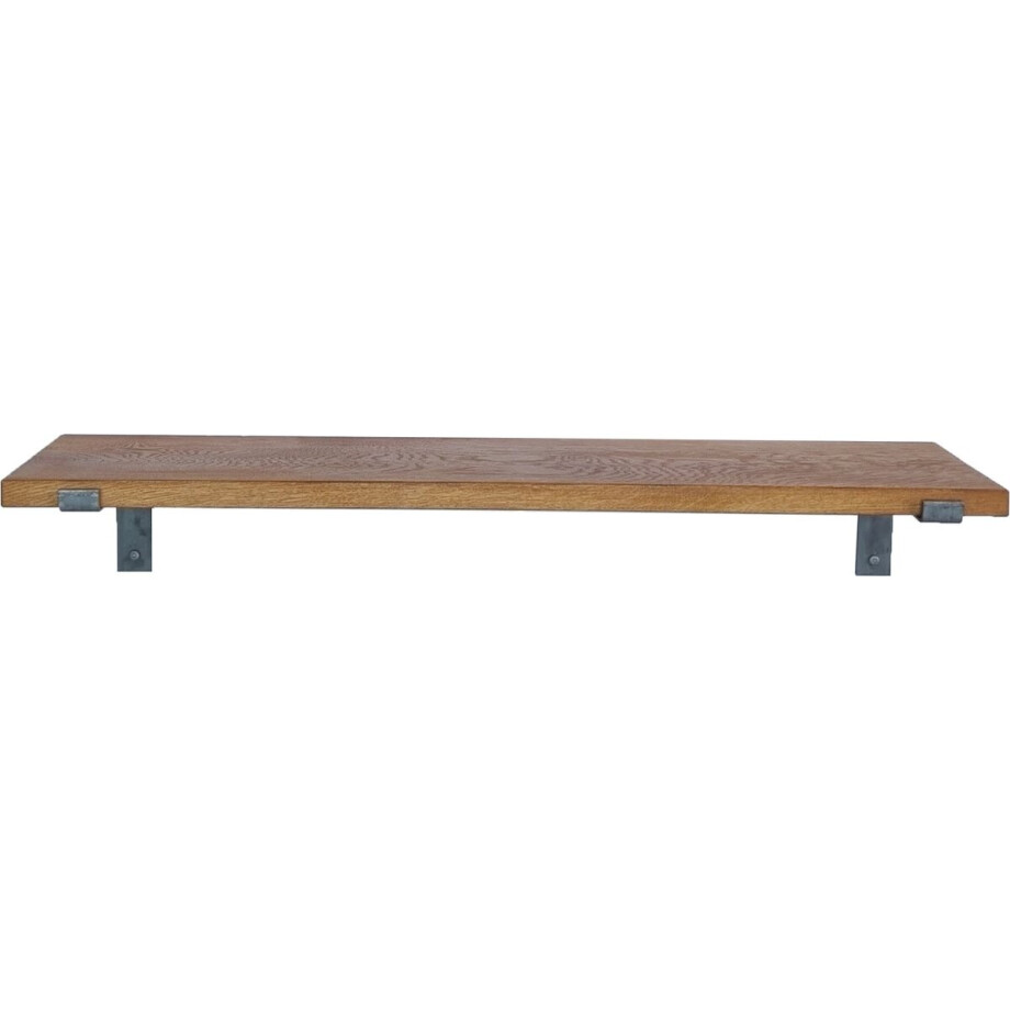 GoudmetHout Massief Eiken Wandplank - 40x25 cm - Donker eiken - Industriële plankdragers L-vorm zonder coating - Staal - Wandplank Hout GoudmetHout Massief Eiken Wandplank - 40x25 cm - Donker eiken - Industriële plankdragers L-vorm zonder coating - Staal - Wandplank Hout afbeelding 1