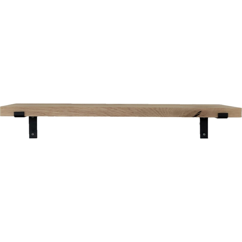 GoudmetHout - Massief eiken wandplank - 220 x 25 cm - Licht Eiken - Inclusief industriële plankdragers l-vorm mat zwart - lange boekenplank GoudmetHout - Massief eiken wandplank - 220 x 25 cm - Licht Eiken - Inclusief industriële plankdragers l-vorm mat zwart - lange boekenplank afbeelding 1