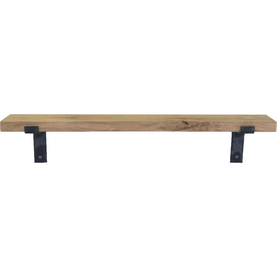 GoudmetHout Massief Eiken Wandplank - 80x10 cm - Industriële Plankdragers L-vorm - Staal - Zonder Coating afbeelding 1