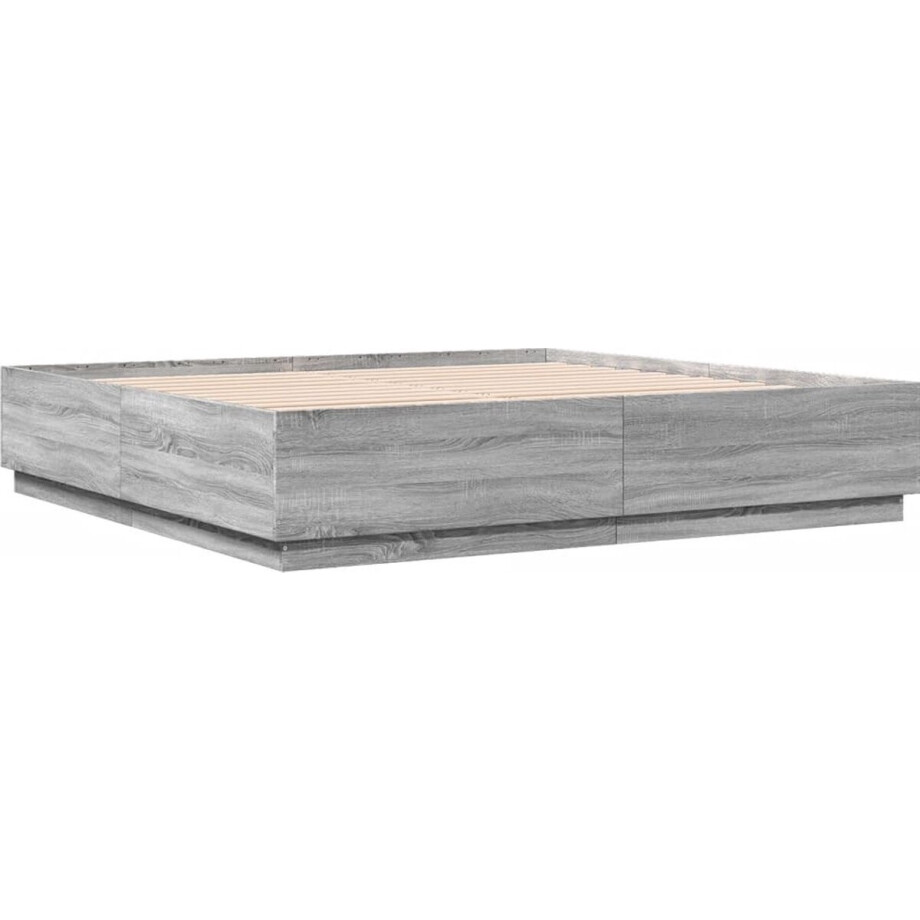 vidaXL - Bedframe - bewerkt - hout - grijs - sonoma - eikenkleurig - 200x200 - cm afbeelding 1