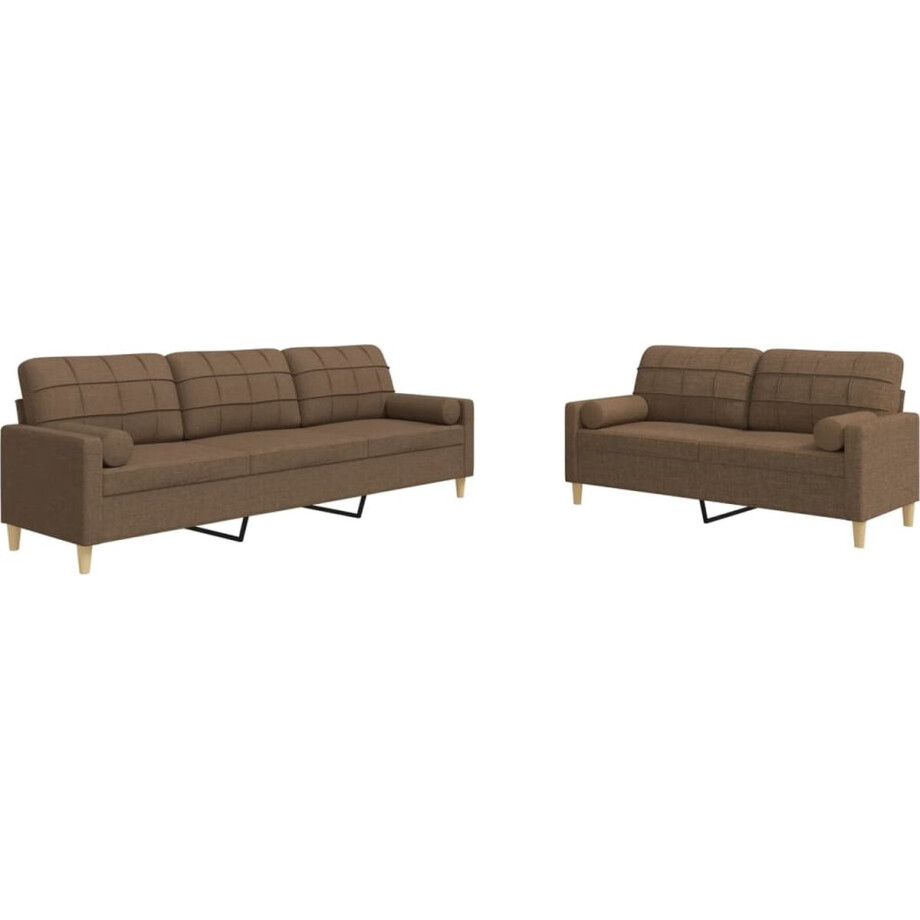 vidaXL - 2-delige - Loungeset - met - sierkussens - stof - bruin vidaXL - 2-delige - Loungeset - met - sierkussens - stof - bruin afbeelding 1