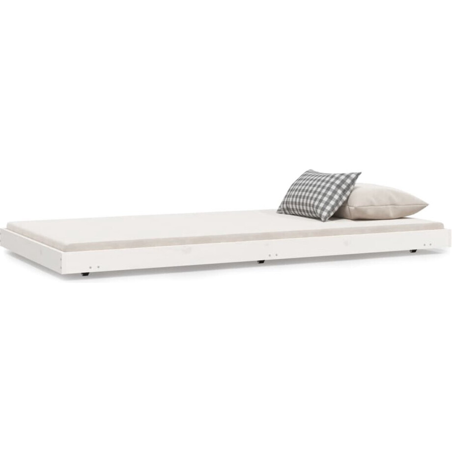vidaXL - Bedframe - zonder - matras - massief - grenenhout - wit - 90x200 - cm vidaXL - Bedframe - zonder - matras - massief - grenenhout - wit - 90x200 - cm afbeelding 1