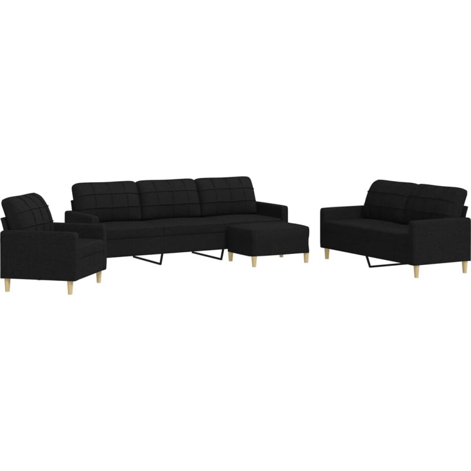 vidaXL - 4-delige - Loungeset - met - voetenbank - stof - zwart afbeelding 1