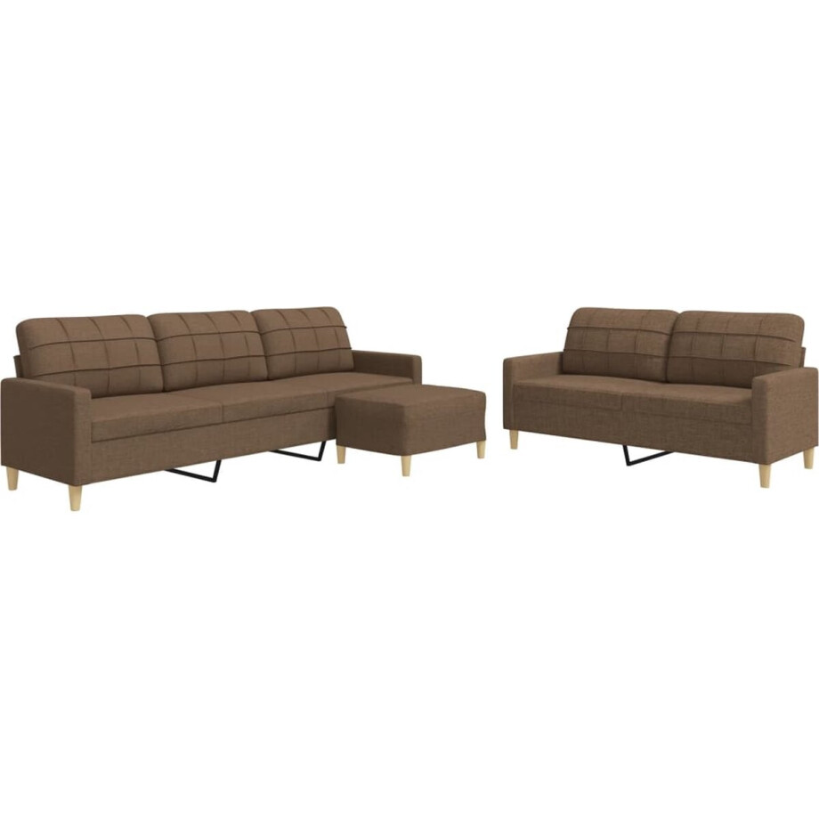 vidaXL - 3-delige - Loungeset - met - voetenbank - stof - bruin afbeelding 1