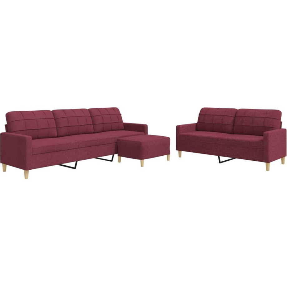 vidaXL - 3-delige - Loungeset - met - voetenbank - stof - wijnrood vidaXL - 3-delige - Loungeset - met - voetenbank - stof - wijnrood afbeelding 1