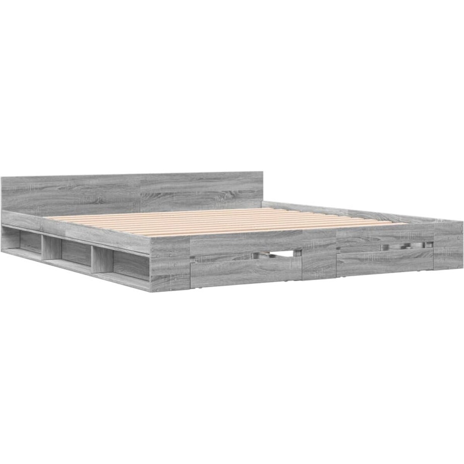 vidaXL - Bedframe - met - lades - bewerkt - hout - grijs - sonoma - eiken - 180x200 - cm vidaXL - Bedframe - met - lades - bewerkt - hout - grijs - sonoma - eiken - 180x200 - cm afbeelding 1