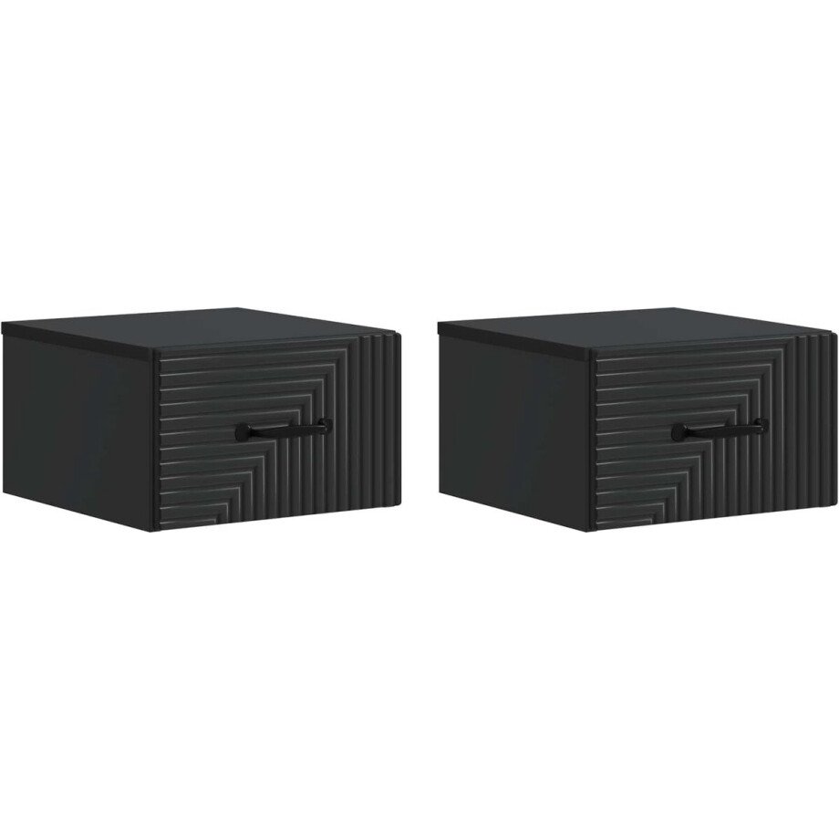 vidaXL - Muurbevestigde - Nachttafel - 2 - pcs - Zwart - 34,5 - x - 33 - x - 20 - cm afbeelding 1