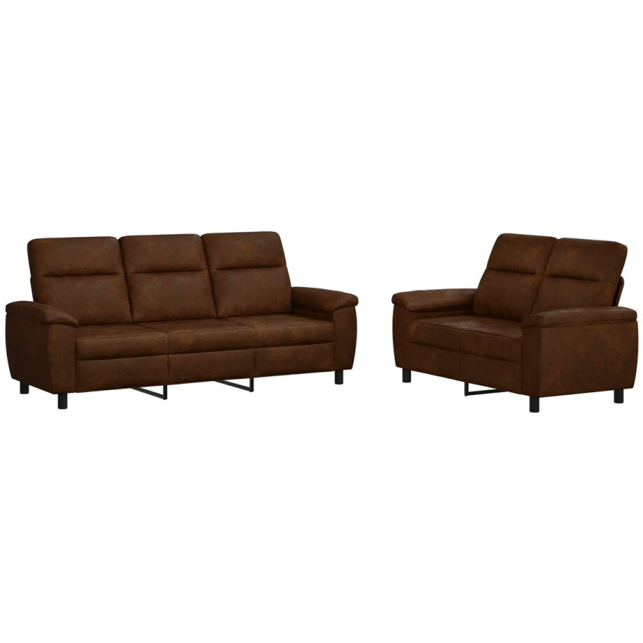 vidaXL - Bankstel - 2 - pcs - Bruin - Kunst - Suède - Leer afbeelding 1