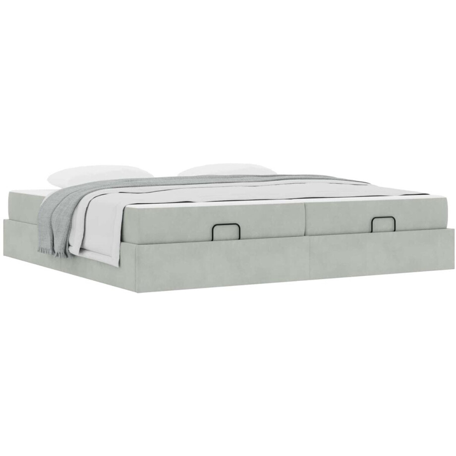 vidaXL - Bedframe - met - matras - 2 - st - Lichtgrijs - Fluweel vidaXL - Bedframe - met - matras - 2 - st - Lichtgrijs - Fluweel afbeelding 1