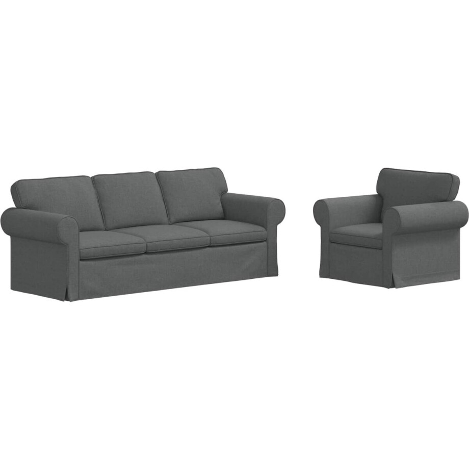vidaXL - Bankstel - 2 - pcs - Donkergrijs - 215 - x - 82 - x - 80 - cm - Stof afbeelding 1