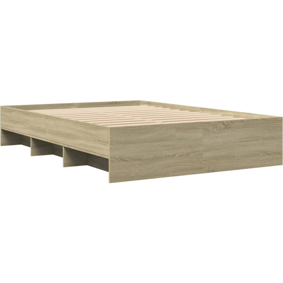 vidaXL - Bedframe - bewerkt - hout - sonoma - eikenkleurig - 135x190 - cm afbeelding 1