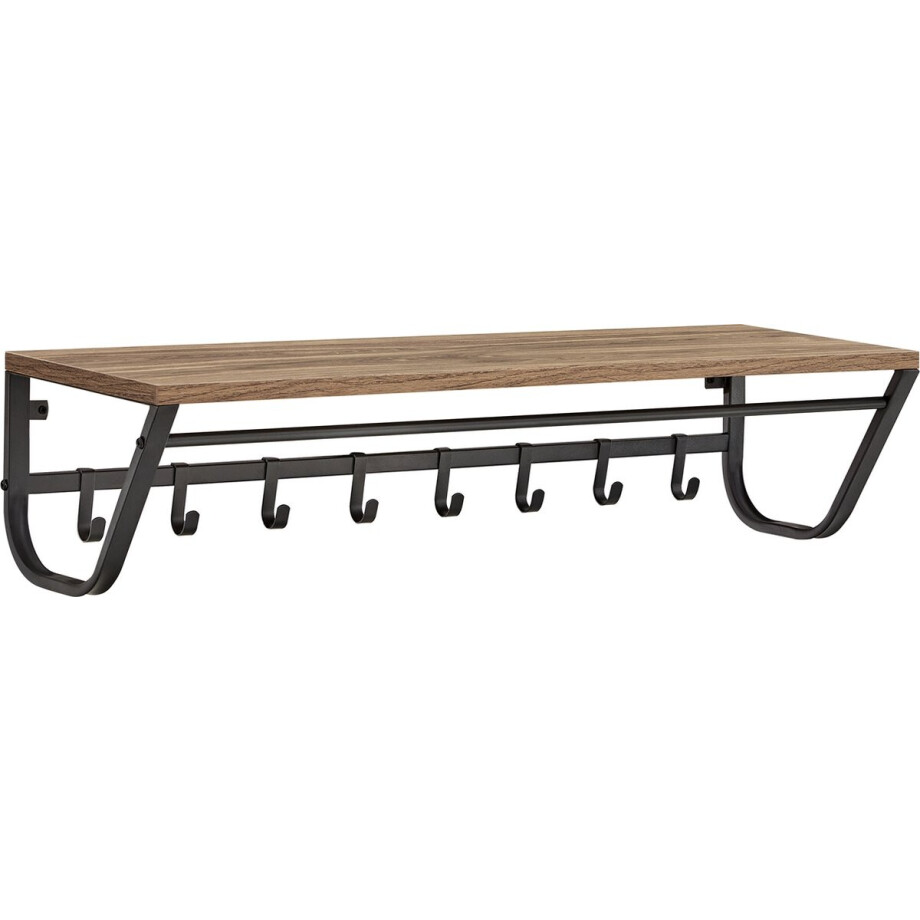 ACAZA Kapstok - Wandkapstok - Kapstok Hangend - 90 x 30 x 20 cm - 7 Haken met Plank en Kledingstang - Essenhout Bruin afbeelding 1