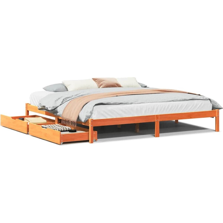 vidaXL - Bedframe - zonder - matras - massief - grenenhout - wasbruin - 200x200 - cm afbeelding 1