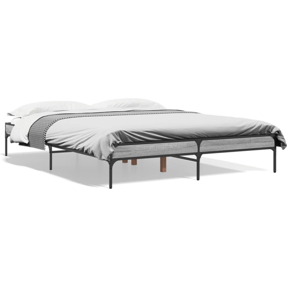 vidaXL - Bedframe - bewerkt - hout - metaal - grijs - sonoma - eiken - 140x200 - cm afbeelding 1