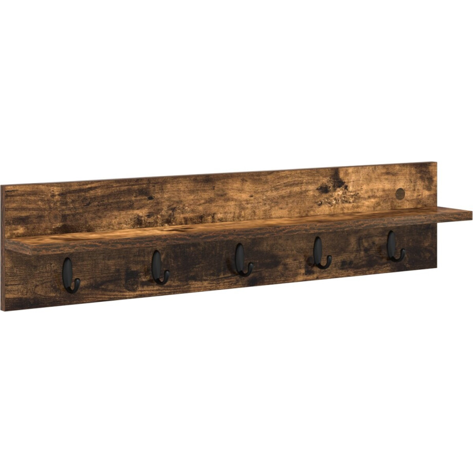vidaXL - Wandgemonteerde - kapstok - met - opslag - Rook - Eiken - 80 - x - 10,5 - x - 18 - cm vidaXL - Wandgemonteerde - kapstok - met - opslag - Rook - Eiken - 80 - x - 10,5 - x - 18 - cm afbeelding 1
