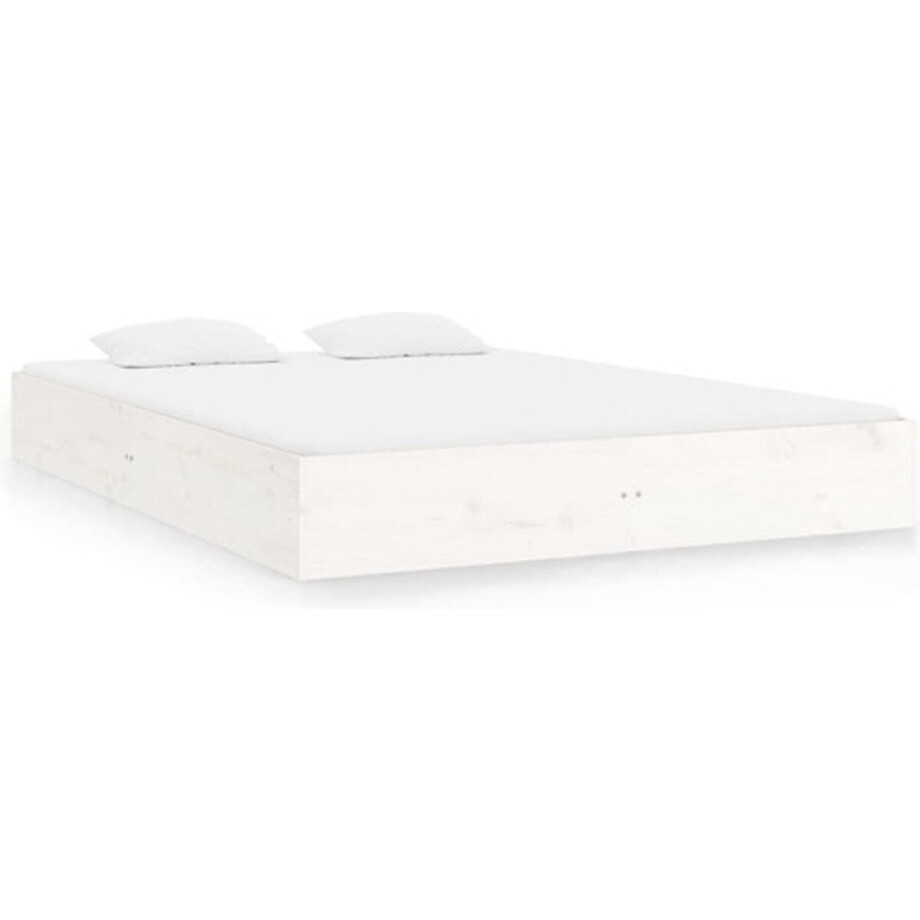 vidaXL - Bedframe - massief - hout - wit - 150x200 - cm afbeelding 1