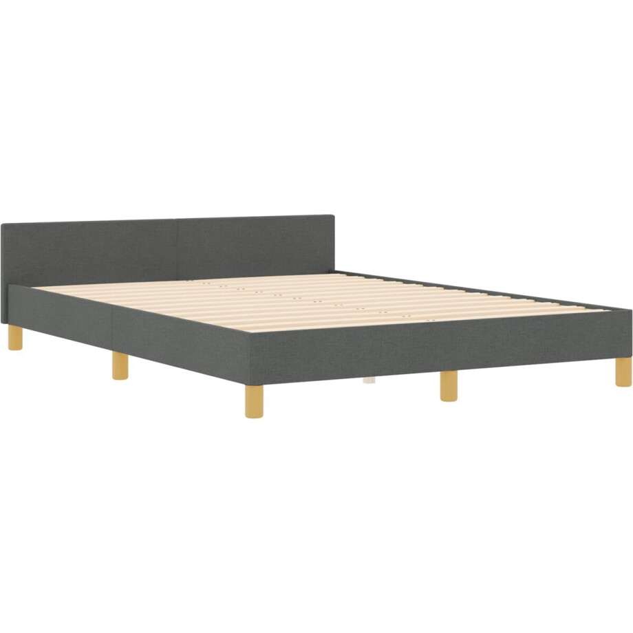 vidaXL - Bedframe - met - hoofdeinde - Donkergrijs - 140 - x - 190 - cm - Stof afbeelding 1