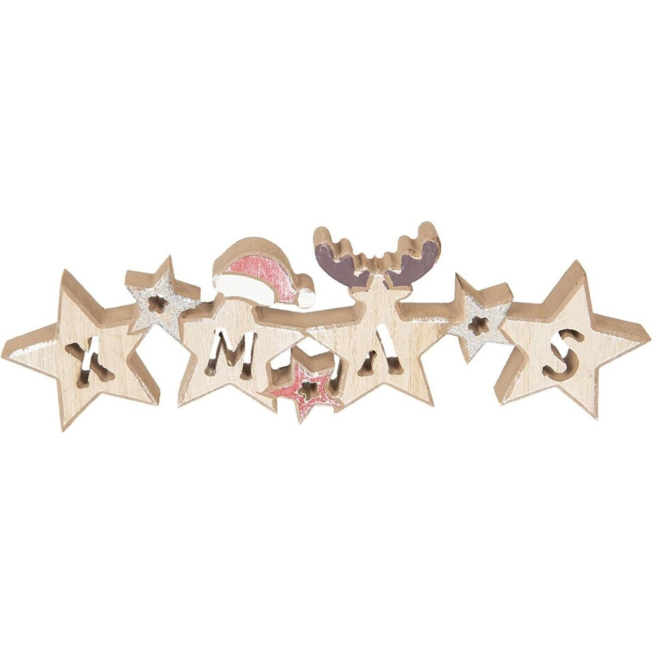 Clayre & Eef Beeld  Ster 30x2x9 cm Beige Hout Kerstdecoratie beeld decoratie  Decoratieve Accessoires afbeelding 1