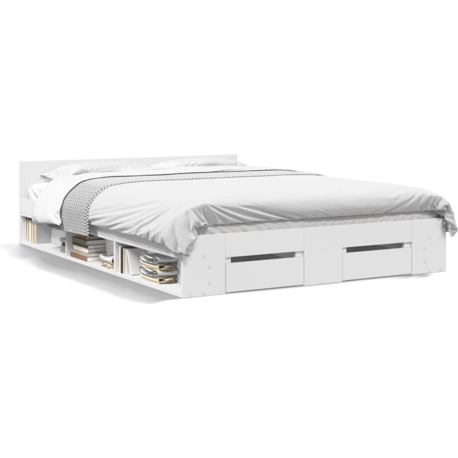 vidaXL - Bedframe - met - lades - bewerkt - hout - wit - 120x200 - cm vidaXL - Bedframe - met - lades - bewerkt - hout - wit - 120x200 - cm afbeelding 1
