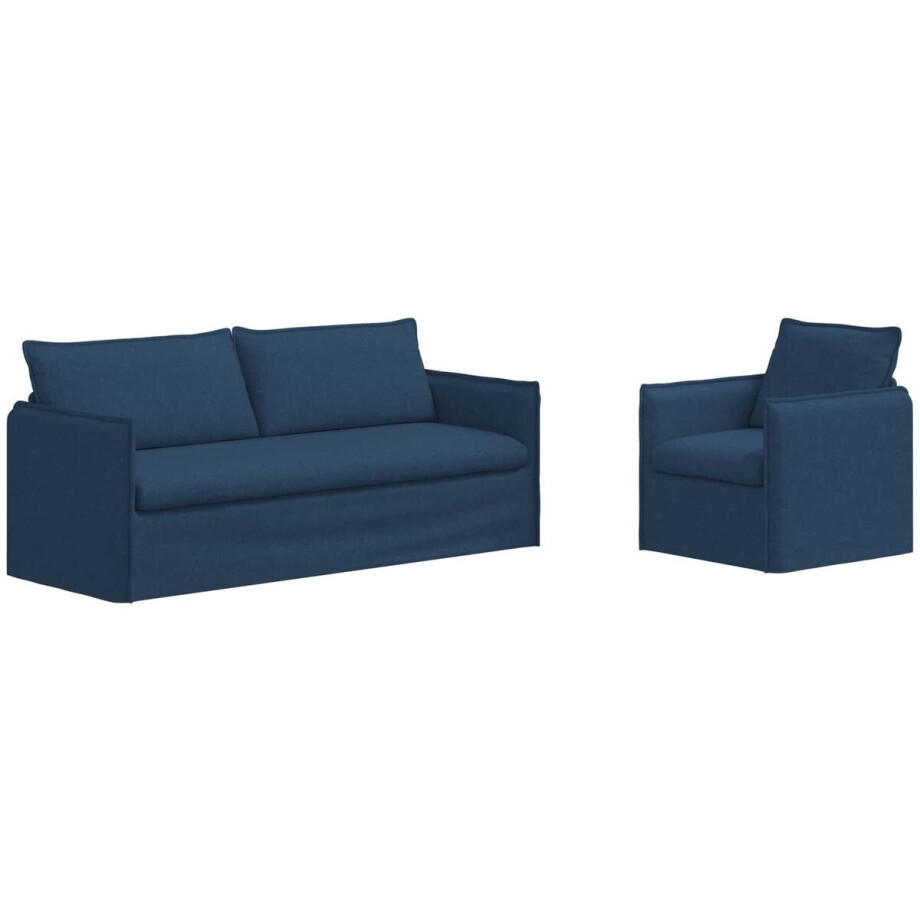 vidaXL - Bankstel - 2 - pcs - Blauw - 196 - x - 82 - x - 85 - cm - Stof afbeelding 1