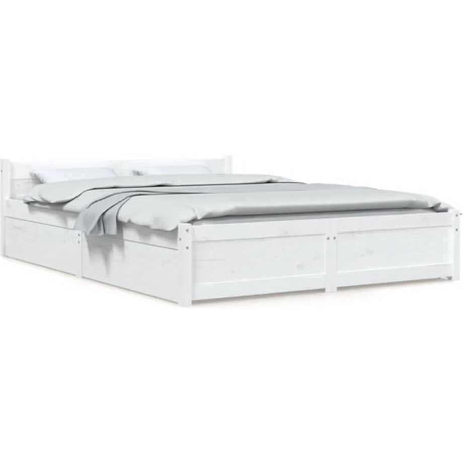 vidaXL - Bedframe - met - lades - wit - 140x190 - cm vidaXL - Bedframe - met - lades - wit - 140x190 - cm afbeelding 1