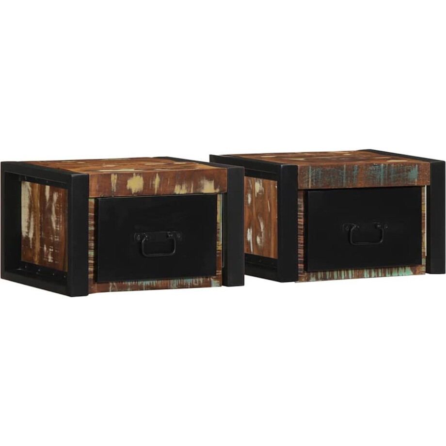 vidaXL - Nachtkastjes - 2st - 40x35x25cm - massief - gerecycled - hout - meerkleurig vidaXL - Nachtkastjes - 2st - 40x35x25cm - massief - gerecycled - hout - meerkleurig afbeelding 1
