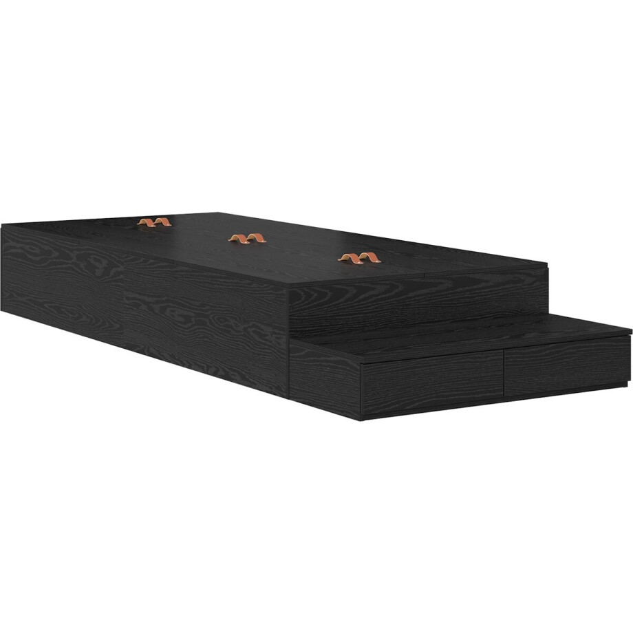 vidaXL - Opbergbedframe - met - lade - Zwart - Eiken - 80 - cm - Bewerkt - hout afbeelding 1
