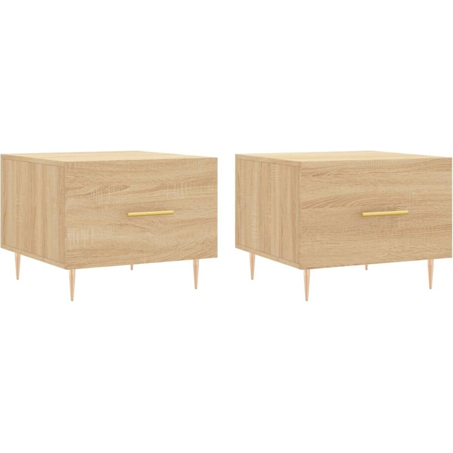 vidaXL - Salontafels - 2 - st - 50x50x40 - cm - bewerkt - hout - bruin - eikenkleur afbeelding 1