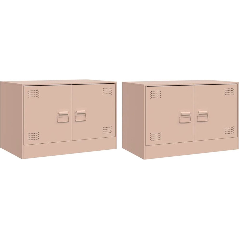 vidaXL - Tv-meubelen - 2 - st - 67x39x44 - cm - staal - roze afbeelding 1