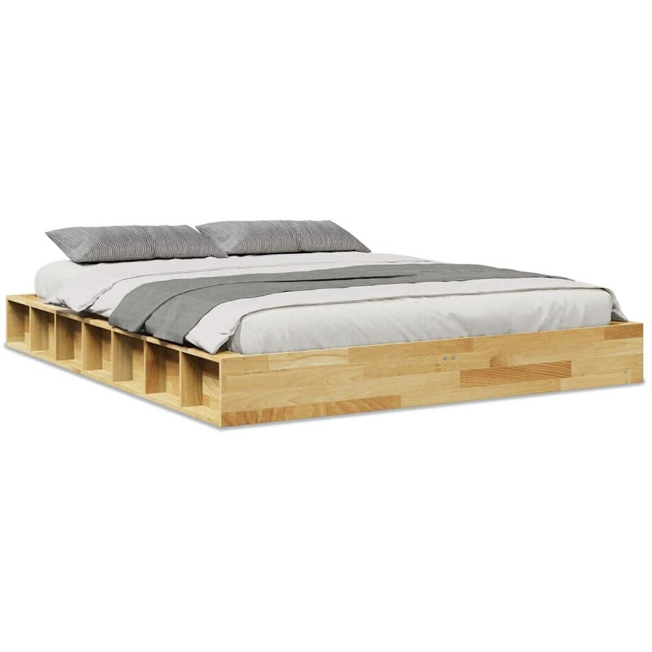 vidaXL - Bedframe - zonder - matras - 140x190 - cm - massief - hout - eiken vidaXL - Bedframe - zonder - matras - 140x190 - cm - massief - hout - eiken afbeelding 1
