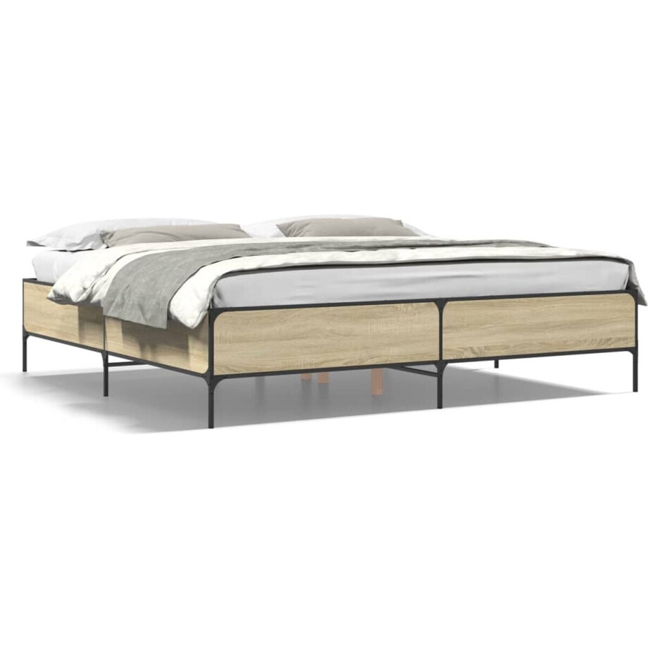 vidaXL - Bedframe - bewerkt - hout - metaal - sonoma - eikenkleurig - 180x200 - cm afbeelding 1