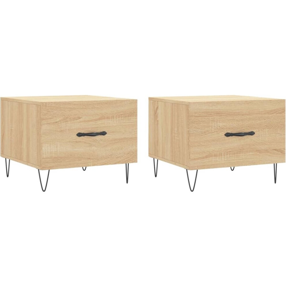 vidaXL - Salontafels - 2 - st - 50x50x40 - cm - bewerkt - hout - sonoma - eikenkleurig afbeelding 1