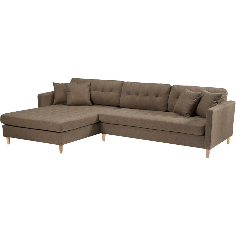 Marino Deluxe bank met chaise longue rechts of links gedraaid met kussens stof bruin. afbeelding 1