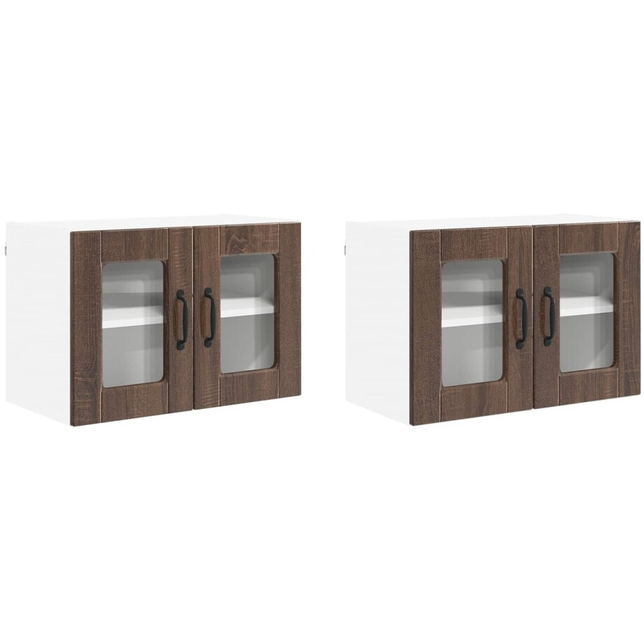 vidaXL - Wandglas - Kasten - PORTO - 2 - st - Bruin - eiken - 60 - x - 31 - x - 40 - cm afbeelding 1