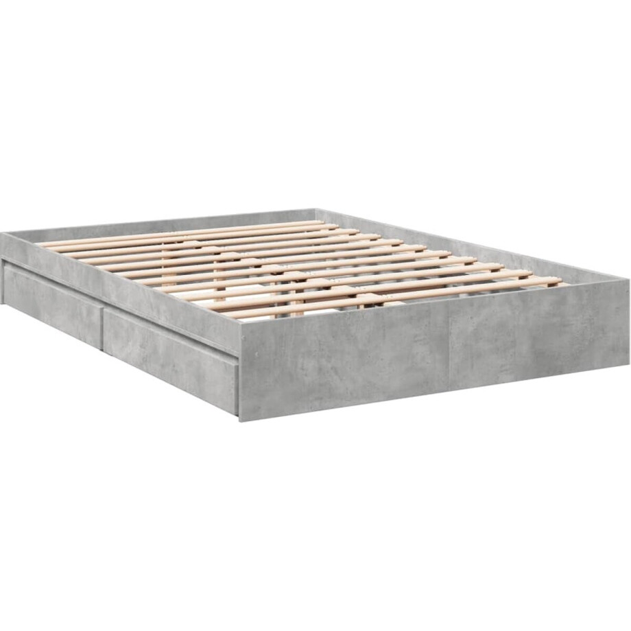 vidaXL - Bedframe - met - lades - bewerkt - hout - betongrijs - 150x200 - cm afbeelding 1