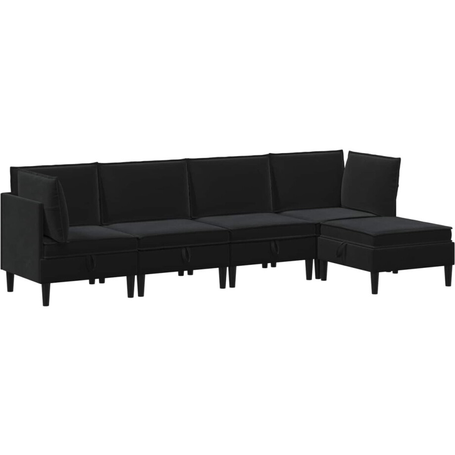 vidaXL - Woonkamer - Meubelset - met - kussen - met - opslag - 5 - pcs - Zwart - Fluweel afbeelding 1