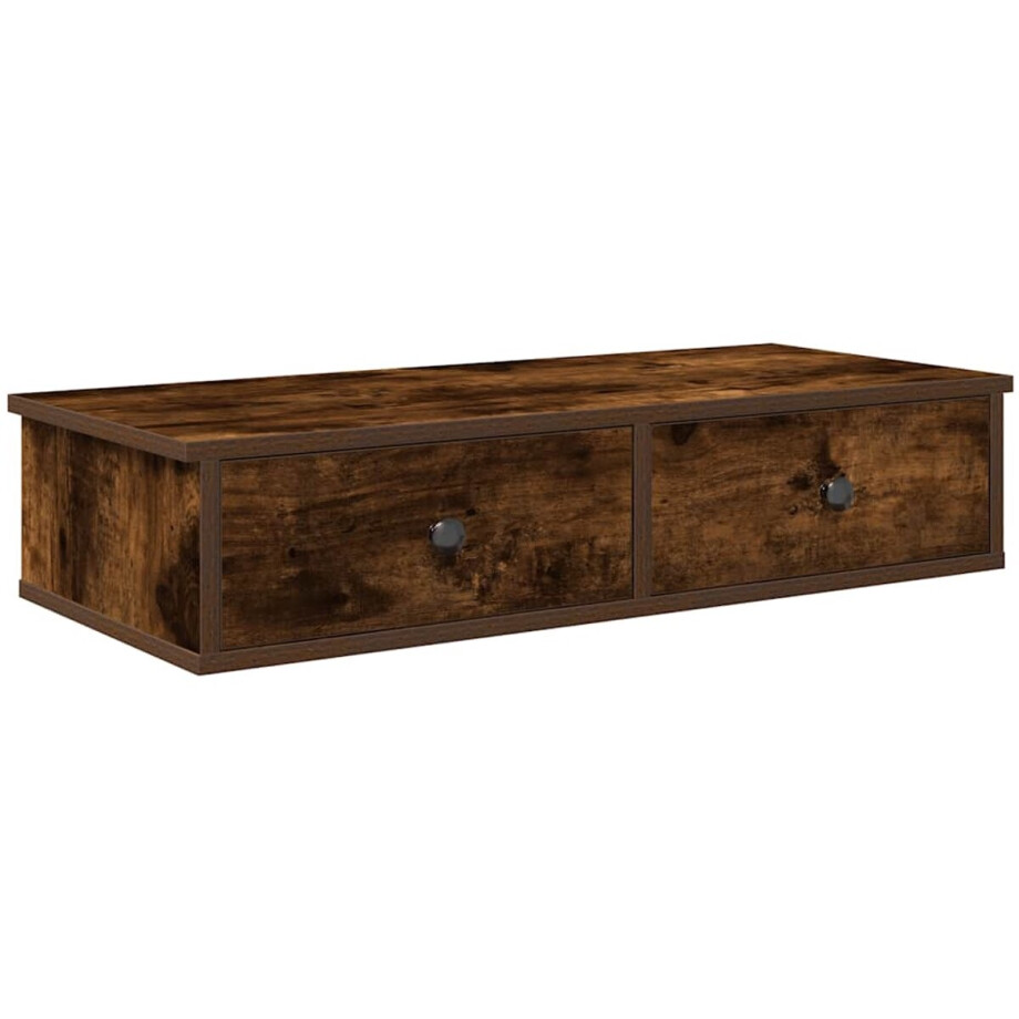 vidaXL - Wandschap - met - lades - 80x31x17 - cm - bewerkt - hout - gerookt - eikenkleur vidaXL - Wandschap - met - lades - 80x31x17 - cm - bewerkt - hout - gerookt - eikenkleur afbeelding 1