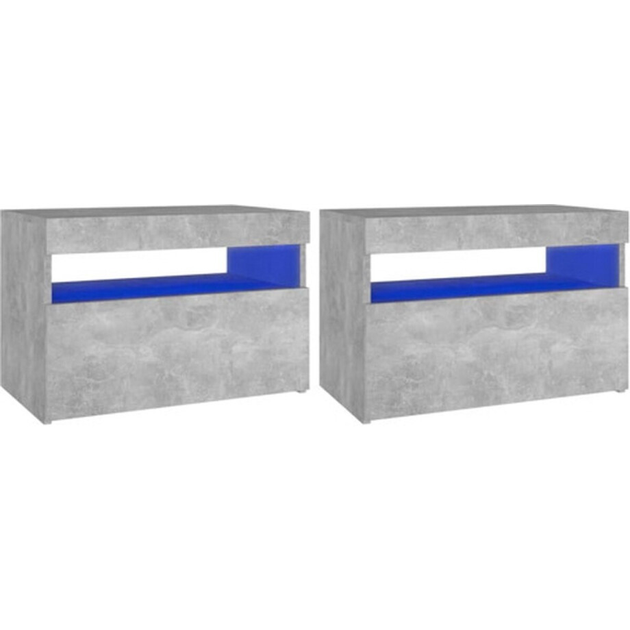 vidaXL - Nachtkastjes - 2 - st - met - LED-verlichting - 60x35x40 - cm - betongrijs vidaXL - Nachtkastjes - 2 - st - met - LED-verlichting - 60x35x40 - cm - betongrijs afbeelding 1