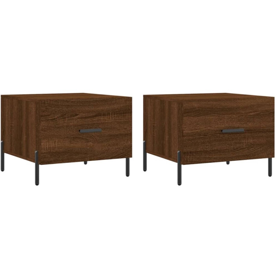 vidaXL Houten Salontafel - Salontafel - Salontafels 2 st 50x50x40 cm bewerkt hout bruin eikenkleur - Bruine Salontafel - Kleine Salontafel - Bijzettafels afbeelding 1