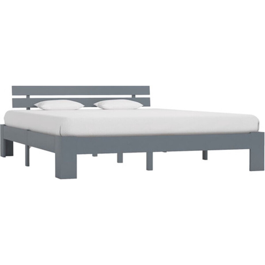 vidaXL - Bedframe - met - hoofdbord - massief - grenenhout - grijs - 160x200 - cm afbeelding 1