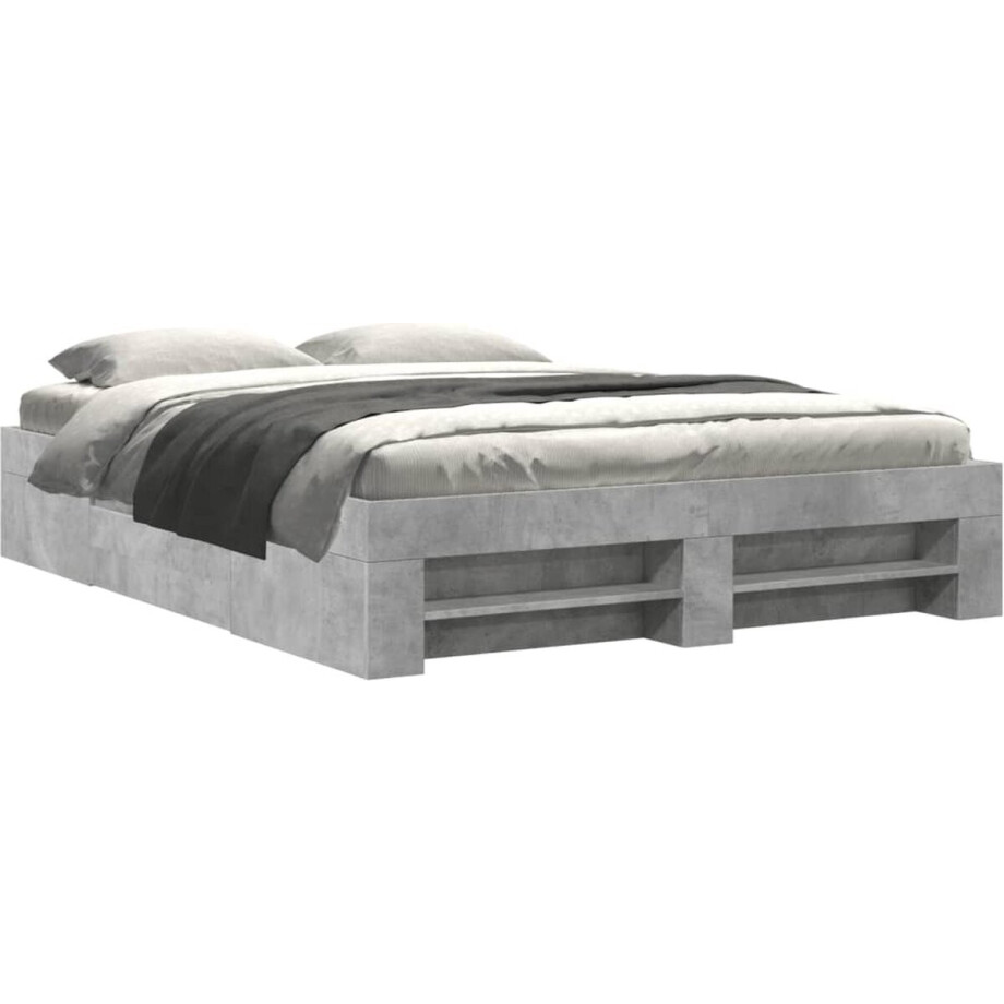 vidaXL - Bedframe - zonder - matras - 160x200 - cm - spaanplaat - betongrijs afbeelding 1