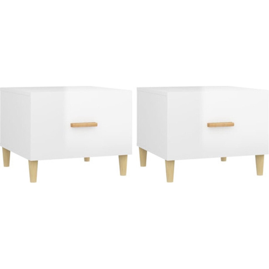 vidaXL - Salontafels - 2 - st - 50x50x40 - cm - bewerkt - hout - hoogglans - wit afbeelding 1