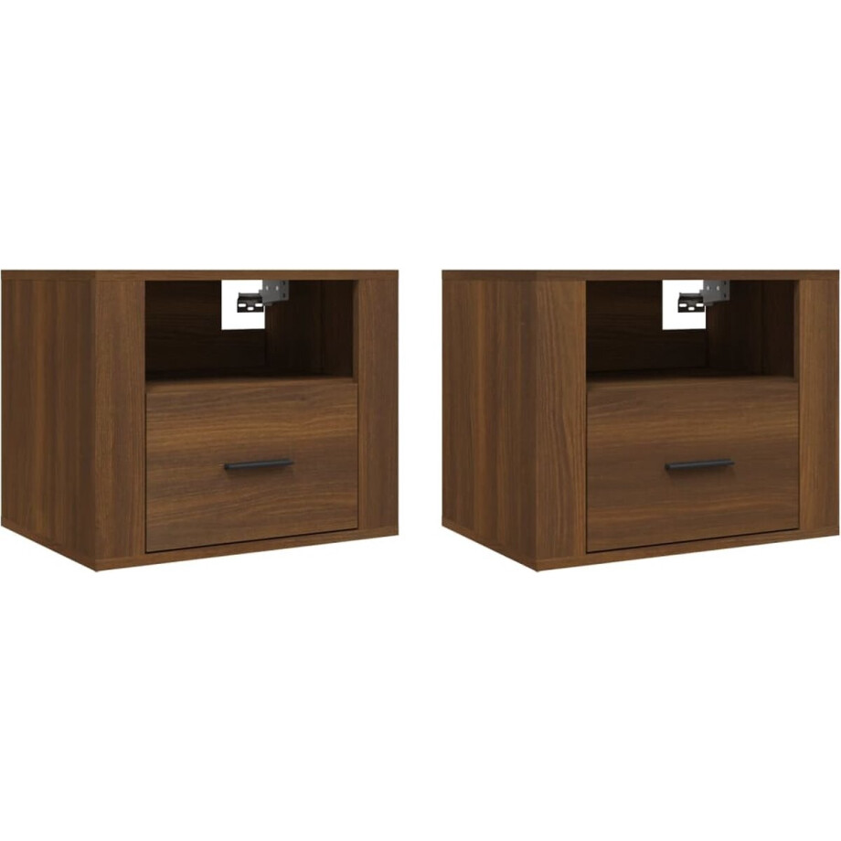 vidaXL - Nachtkastjes - 2 - st - wandgemonteerd - 50x36x40 - cm - bruin - eikenkleur afbeelding 1