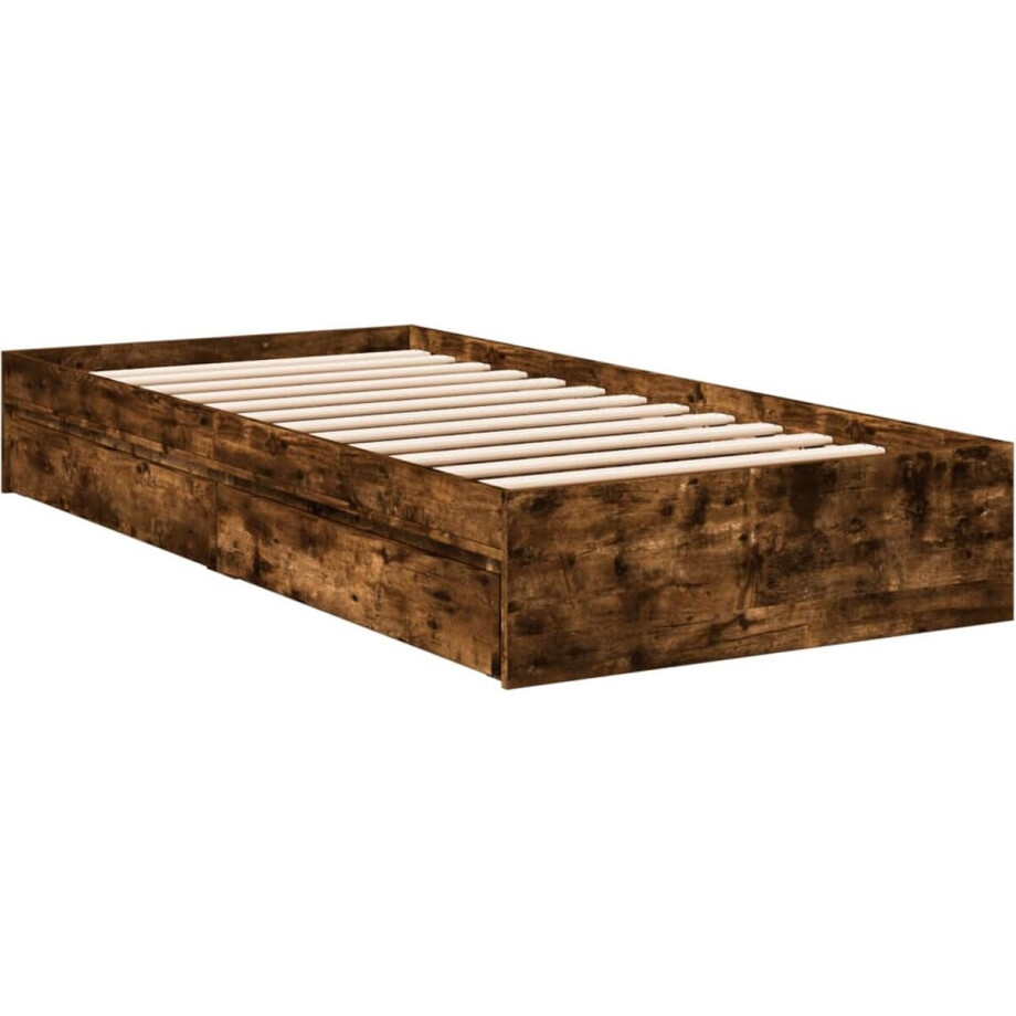 vidaXL - Bedframe - met - lades - bewerkt - hout - gerookt - eikenkleurig - 100x200 - cm vidaXL - Bedframe - met - lades - bewerkt - hout - gerookt - eikenkleurig - 100x200 - cm afbeelding 1