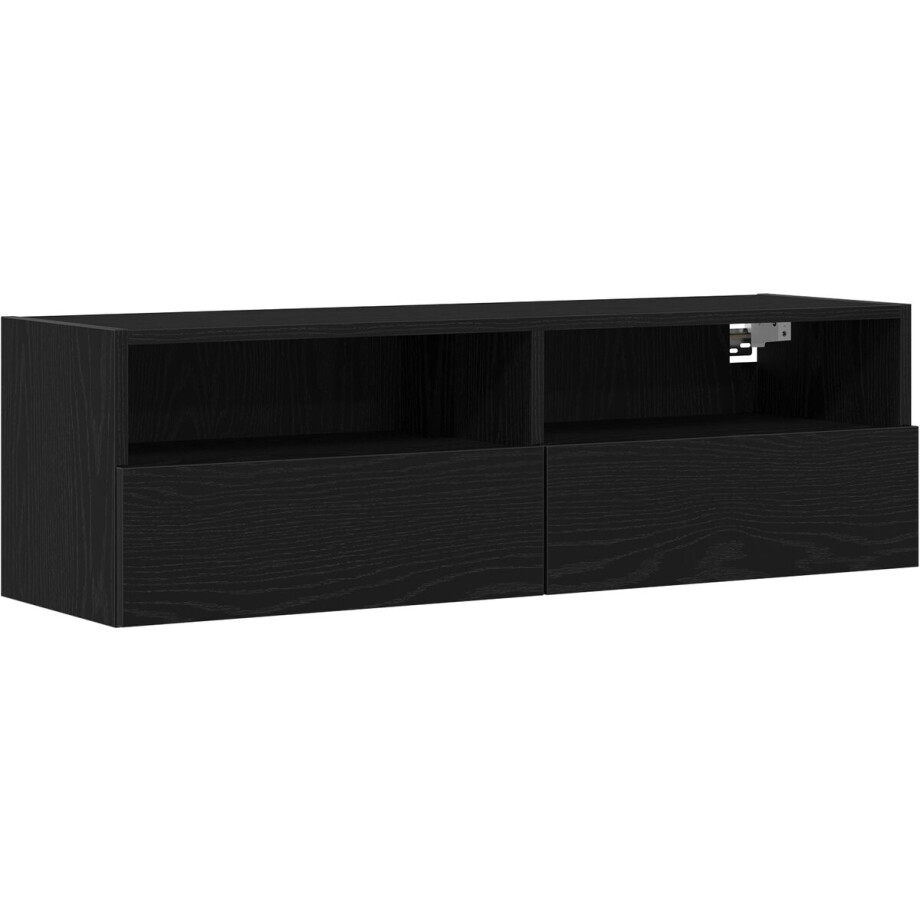 vidaXL - TV - Wandkast - Zwart - Eiken - 100 - x - 30 - x - 30 - cm - Bewerkt - hout afbeelding 1